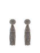 Matchesfashion.com Oscar De La Renta - Bead Embellished Tassel Drop Earrings - Womens - Silver