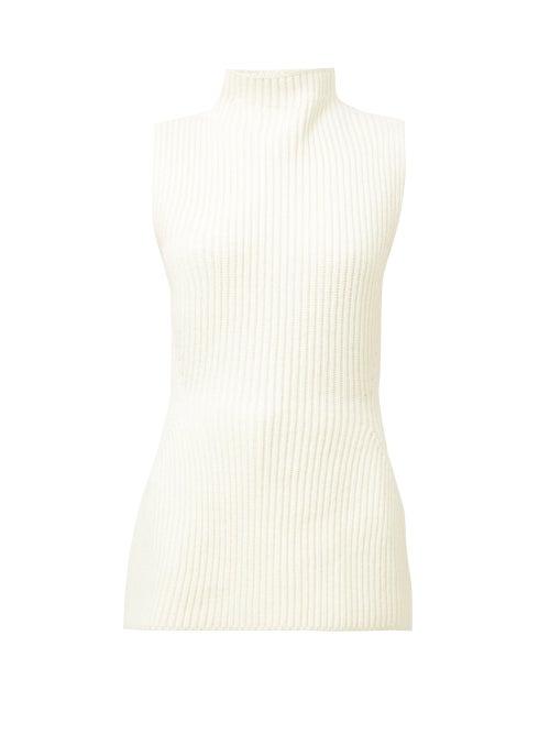 Matchesfashion.com Jil Sander - High-neck Ribbed-knit Sleeveleess Sweater - Womens - Cream