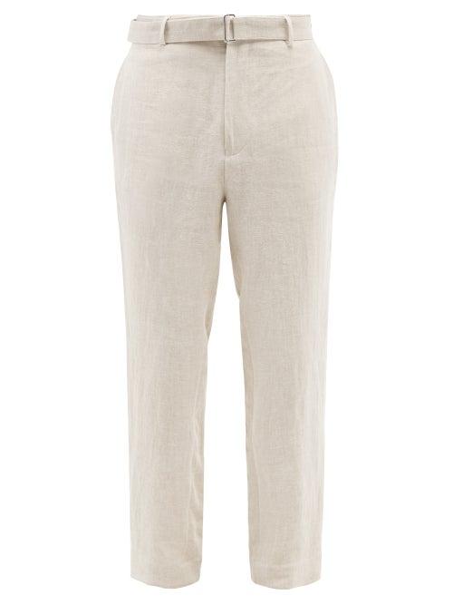 Officine Gnrale - Owen Belted Linen-hopsack Trousers - Mens - Beige