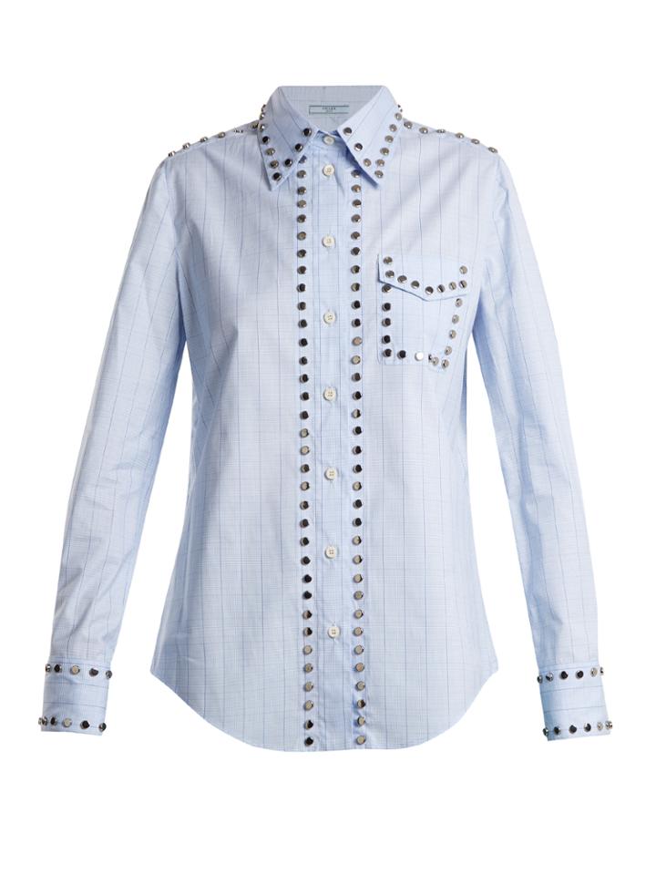 Prada Stud-trimmed Checked Cotton Shirt