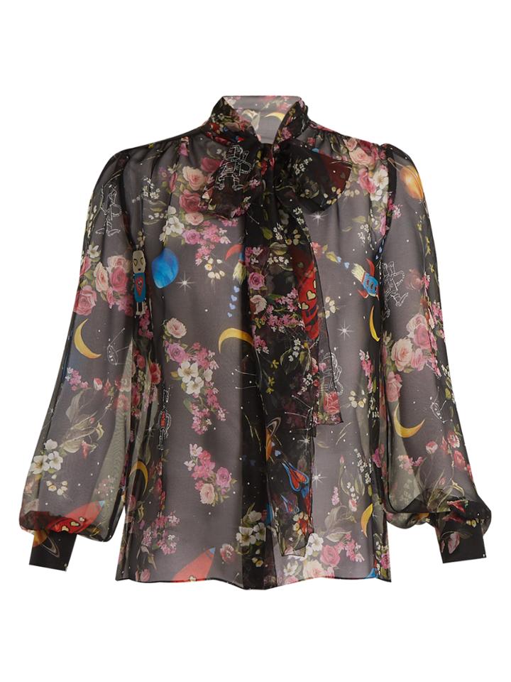 Dolce & Gabbana Planetarium Rose-print Silk-chiffon Blouse