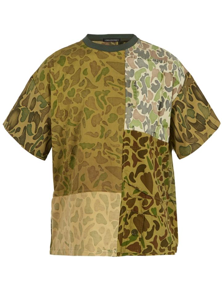 Longjourney Oversized Paneled Camouflage-print Cotton T-shirt