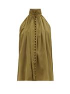 Matchesfashion.com Zimmermann - Super Eight High-neck Silk Top - Womens - Khaki