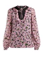 Matchesfashion.com Giambattista Valli - Floral Print Silk Chiffon Blouse - Womens - Black Multi