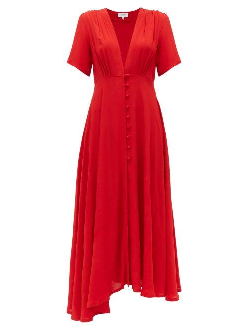 Matchesfashion.com Gioia Bini - Carolina V Neck Crepe Midi Dress - Womens - Red