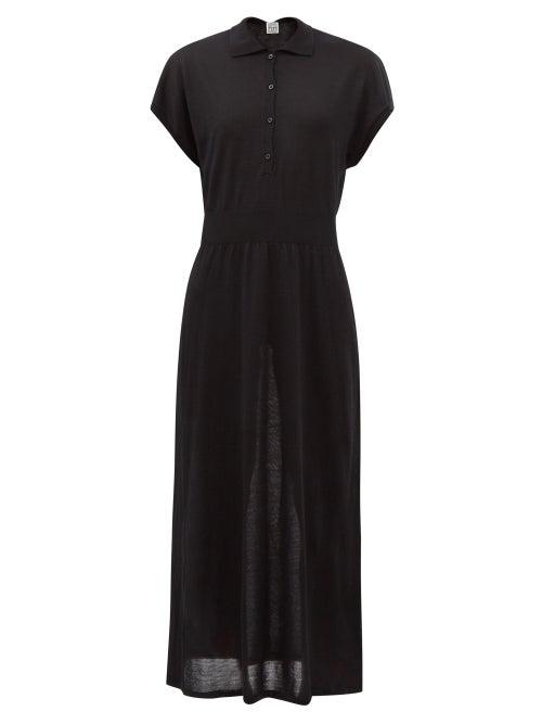 Totme - Cap-sleeve Wool And Lyocell-blend Midi Dress - Womens - Black