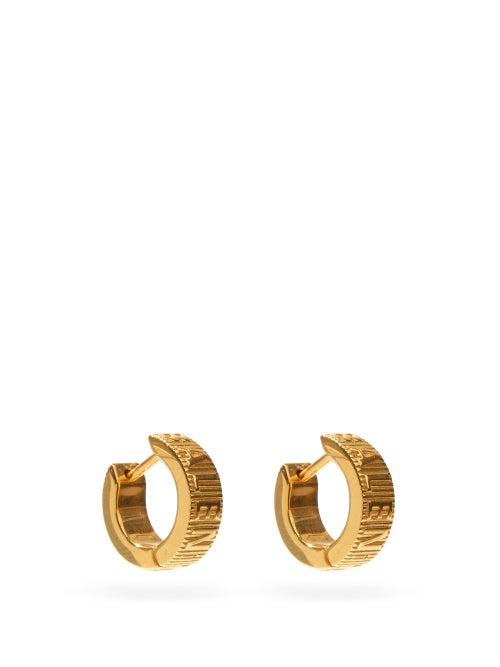 Matchesfashion.com Balenciaga - Force Logo-stripe Gold-plated Hoop Earrings - Womens - Gold