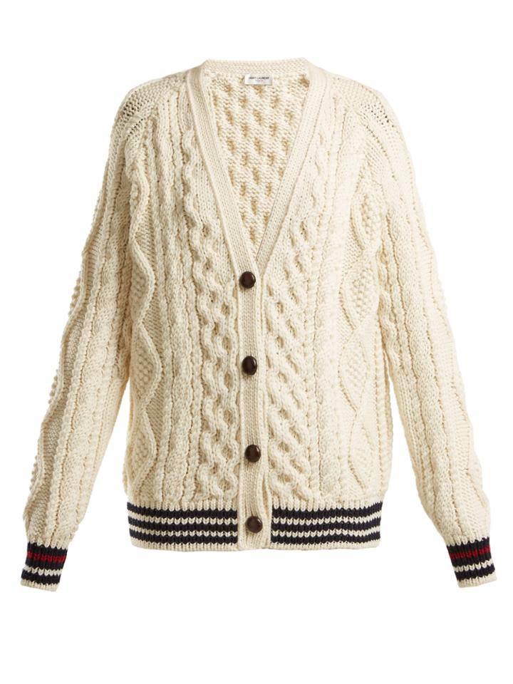 Saint Laurent V-neck Aran-knit Wool Cardigan