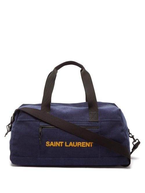 Saint Laurent - Logo-embroidered Cotton-corduroy Holdall - Mens - Navy