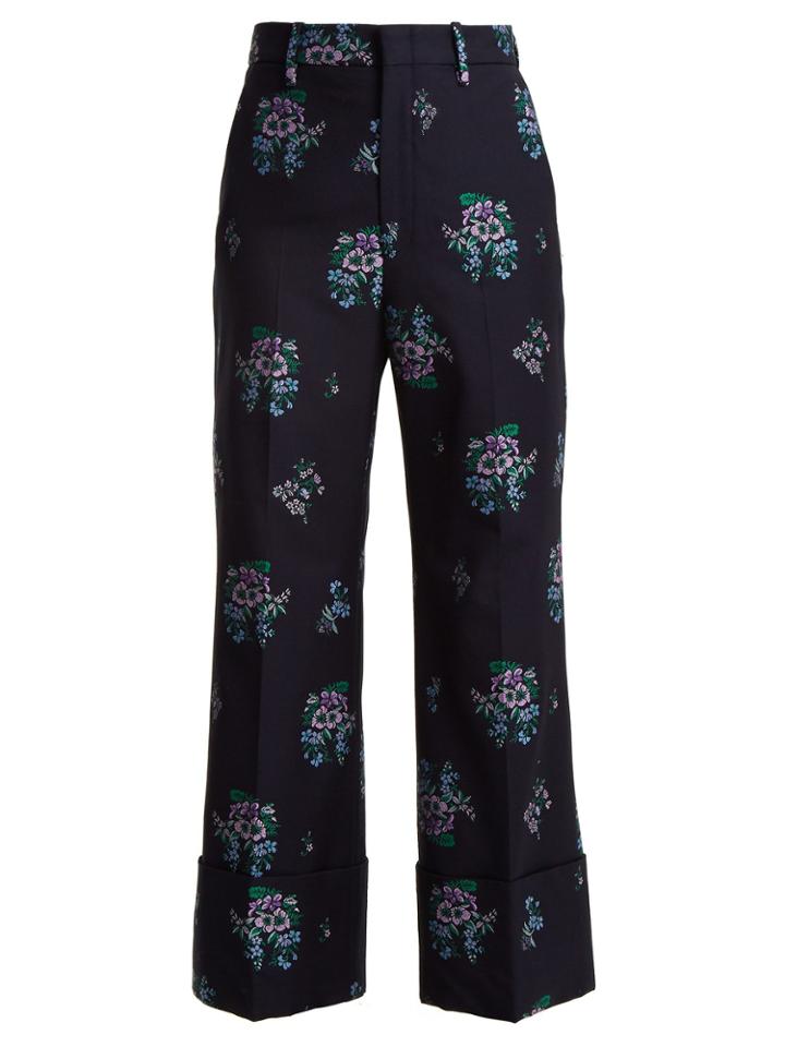 Gucci Floral Jacquard Cuffed Wide-leg Trousers