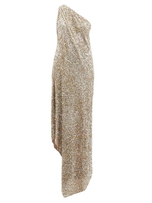 Ashish - One-shoulder Sequinned Gown - Womens - Gold