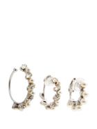 Matchesfashion.com Saint Laurent - Set Of Three Faux Pearl Embellished Hoop Earrings - Womens - Pearl