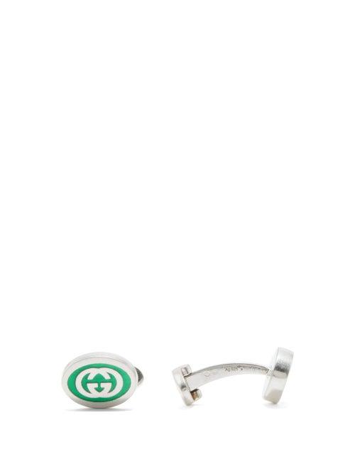 Gucci - Gg Enamelled Sterling-silver Cufflinks - Mens - Silver