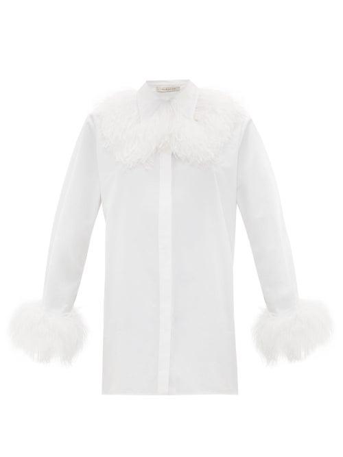 Matchesfashion.com Christopher Kane - Feather-trim Cotton-poplin Shirt - Womens - White