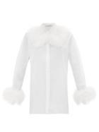 Matchesfashion.com Christopher Kane - Feather-trim Cotton-poplin Shirt - Womens - White