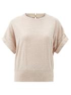 Matchesfashion.com Brunello Cucinelli - Monili Trim Wool-blend Short-sleeved Sweater - Womens - Light Beige