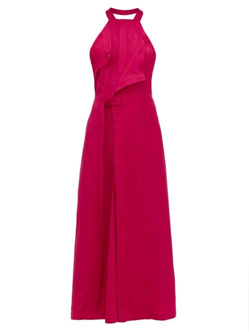 Matchesfashion.com Jacquemus - Marco Draped Halterneck Twill Midi Dress - Womens - Pink