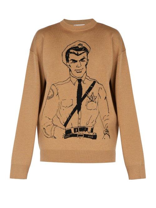 Matchesfashion.com Jw Anderson - Policeman Sketch Merino Wool Sweater - Mens - Beige