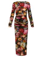 Matchesfashion.com Dolce & Gabbana - Floral Print Ruched Midi Dress - Womens - Black Multi
