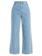 Matchesfashion.com M.i.h Jeans - Lake Wide Leg Cropped Cotton Corduroy Trousers - Womens - Light Blue