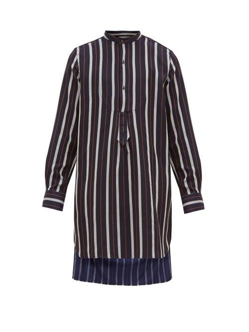 Matchesfashion.com Palmer//harding - Paul Mandarin Collar Stripe Jacquard Twill Shirt - Mens - Navy Multi