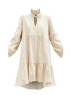 Matchesfashion.com Cheval Pampa - Campo Ruffle-neck Cotton-blend Dress - Womens - Beige