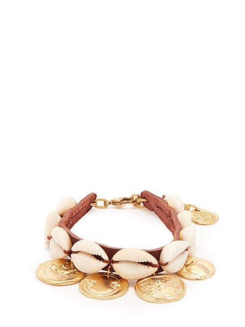 Matchesfashion.com Ancient Greek Sandals - Puka Shell And Coin Charm Leather Anklet - Womens - Brown