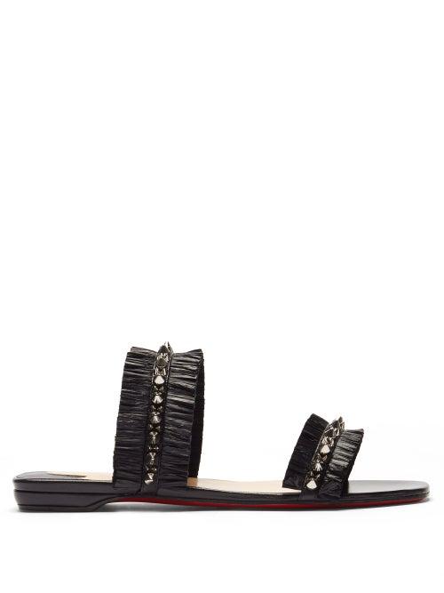 Matchesfashion.com Christian Louboutin - Marivodou Studded Raffia Sandals - Womens - Black