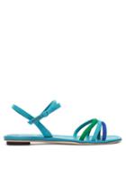 Matchesfashion.com Prada - Trio Strap Suede And Leather Sandals - Womens - Blue Multi