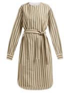 Matchesfashion.com Golden Goose Deluxe Brand - Belted Striped Cotton Blend Dress - Womens - Cream Stripe