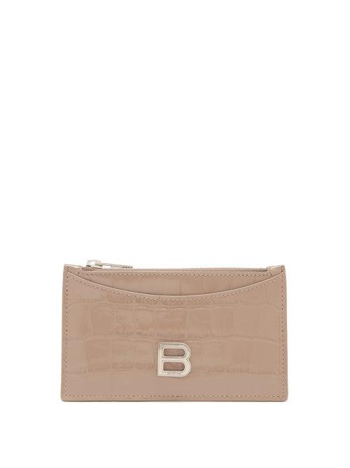 Matchesfashion.com Balenciaga - Hourglass Zipped Croc-effect Leather Cardholder - Womens - Grey