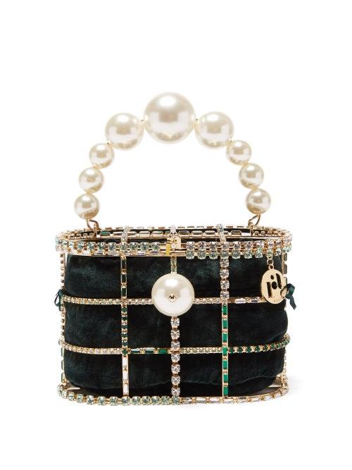 Rosantica - Holli Crystal-embellished Cage Clutch - Womens - Dark Green