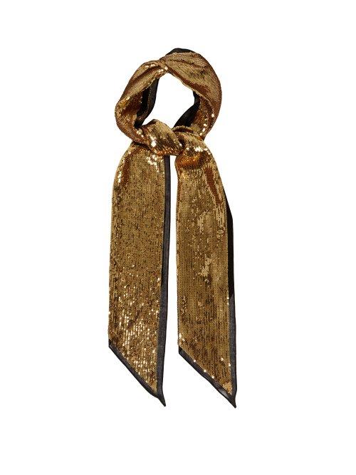 Matchesfashion.com Saint Laurent - Sequinned Virgin Wool Chiffon Scarf - Womens - Gold