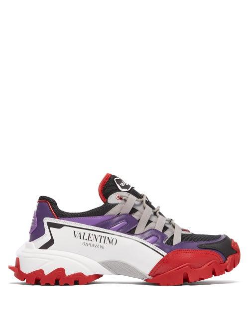 Matchesfashion.com Valentino - Climbers Mesh And Leather Trainers - Mens - Purple