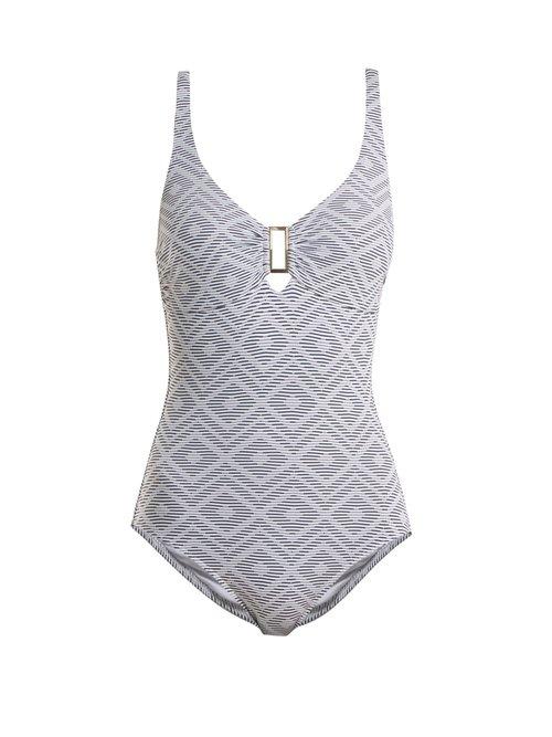 Matchesfashion.com Melissa Odabash - Tuscany Diamond Jacquard Swimsuit - Womens - Navy White