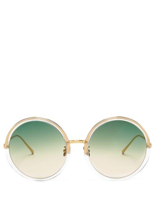 Matchesfashion.com Linda Farrow - Oversized Round Acetate And Titanium Sunglasses - Womens - Green Multi