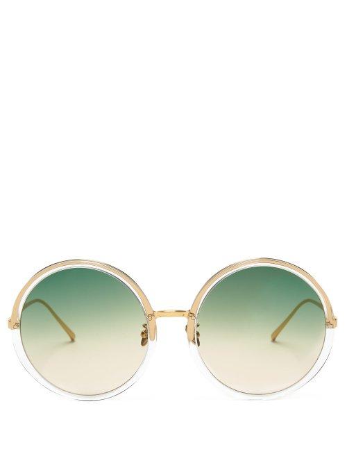 Matchesfashion.com Linda Farrow - Oversized Round Acetate And Titanium Sunglasses - Womens - Green Multi