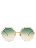 Matchesfashion.com Linda Farrow - Oversized Round Acetate And Titanium Sunglasses - Womens - Green Multi