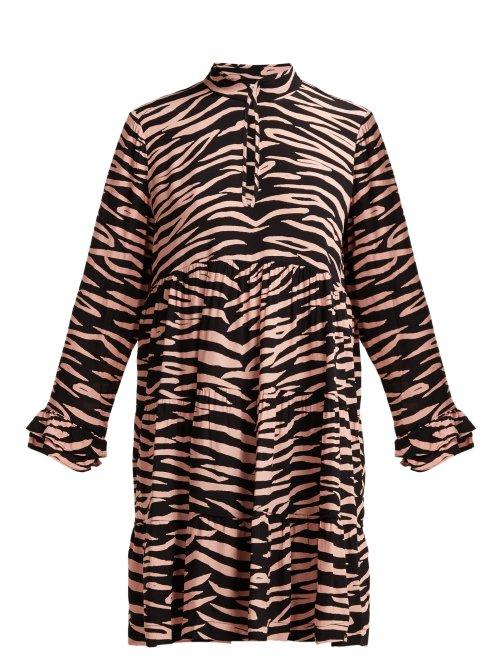Matchesfashion.com Ganni - Lindale Zebra Print Tiered Satin Dress - Womens - Black Multi