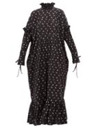 Matchesfashion.com Cecilie Bahnsen - Nanna Floral Jacquard Ruffle Trimmed Dress - Womens - Black Blue