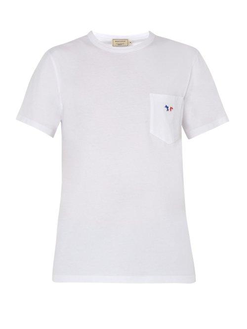 Matchesfashion.com Maison Kitsun - Logo Embroidered Cotton Jersey T Shirt - Mens - White