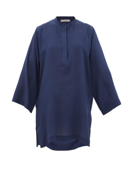 Matchesfashion.com Three Graces London - Belinda Silk Crepe De Chine Tunic Top - Womens - Blue