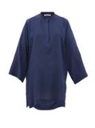 Matchesfashion.com Three Graces London - Belinda Silk Crepe De Chine Tunic Top - Womens - Blue