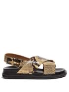 Matchesfashion.com Marni - Fussbett Python Effect Slingback Sandals - Womens - Black Beige