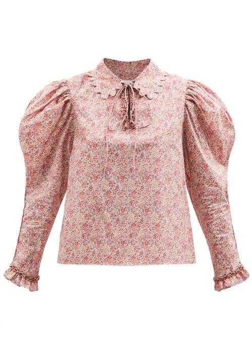Horror Vacui - Coco Emma & Georgina-print Cotton Blouse - Womens - Pink Multi