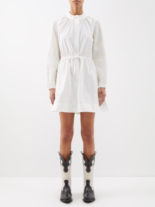 Sea - Casey Smocked-sleeve Cotton-poplin Mini Dress - Womens - Ivory