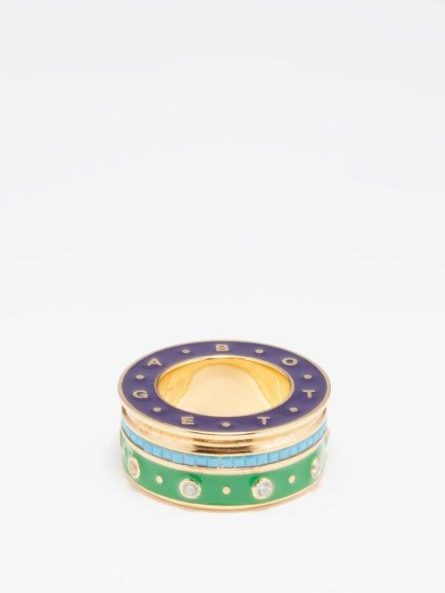 Bottega Veneta - Embossed-logo Lacquered-enamel Ring - Womens - Gold Multi