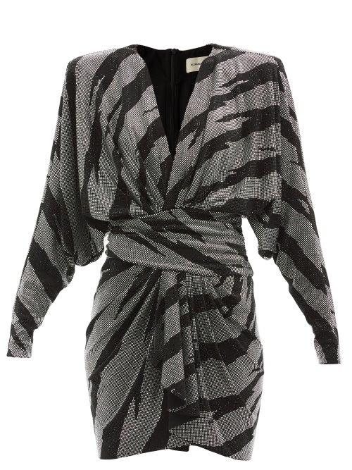 Matchesfashion.com Alexandre Vauthier - Draped Crystal-embellished Jersey Mini Dress - Womens - Black Silver