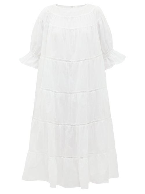 Matchesfashion.com Merlette - Paradis Tiered Cotton Midi Dress - Womens - White