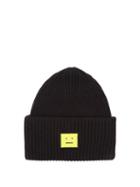 Acne Studios - Pansy Face Patch Wool Beanie Hat - Womens - Black Multi